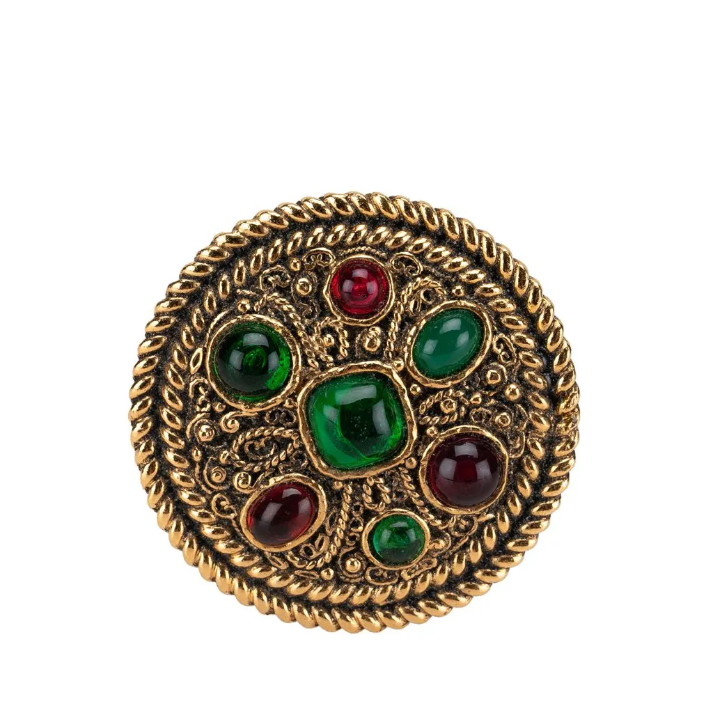 Chanel Gold Plated Byzantine and Cabochons Pin Brooch Gold Metal Good - Front View