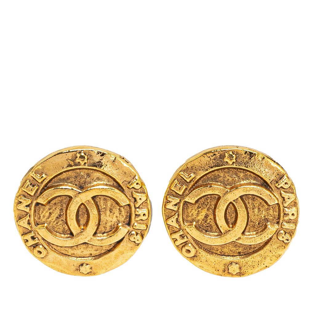 Chanel Gold Plated CC Round Clip On Earrings