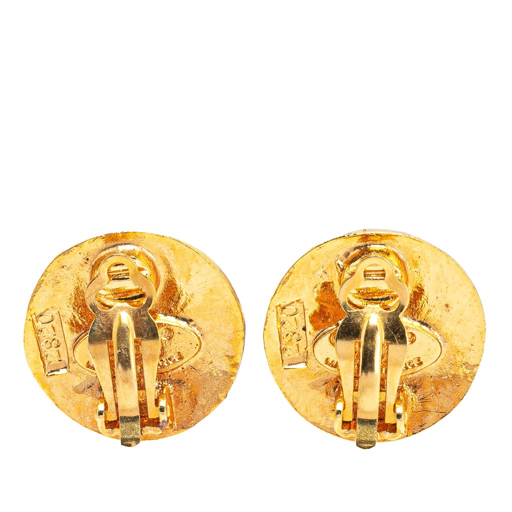 Chanel Gold Plated CC Round Clip On Earrings - Back view