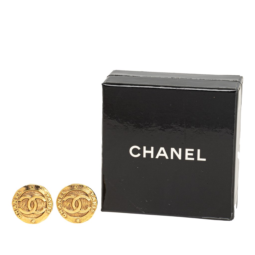 Chanel Gold Plated CC Round Clip On Earrings - 4