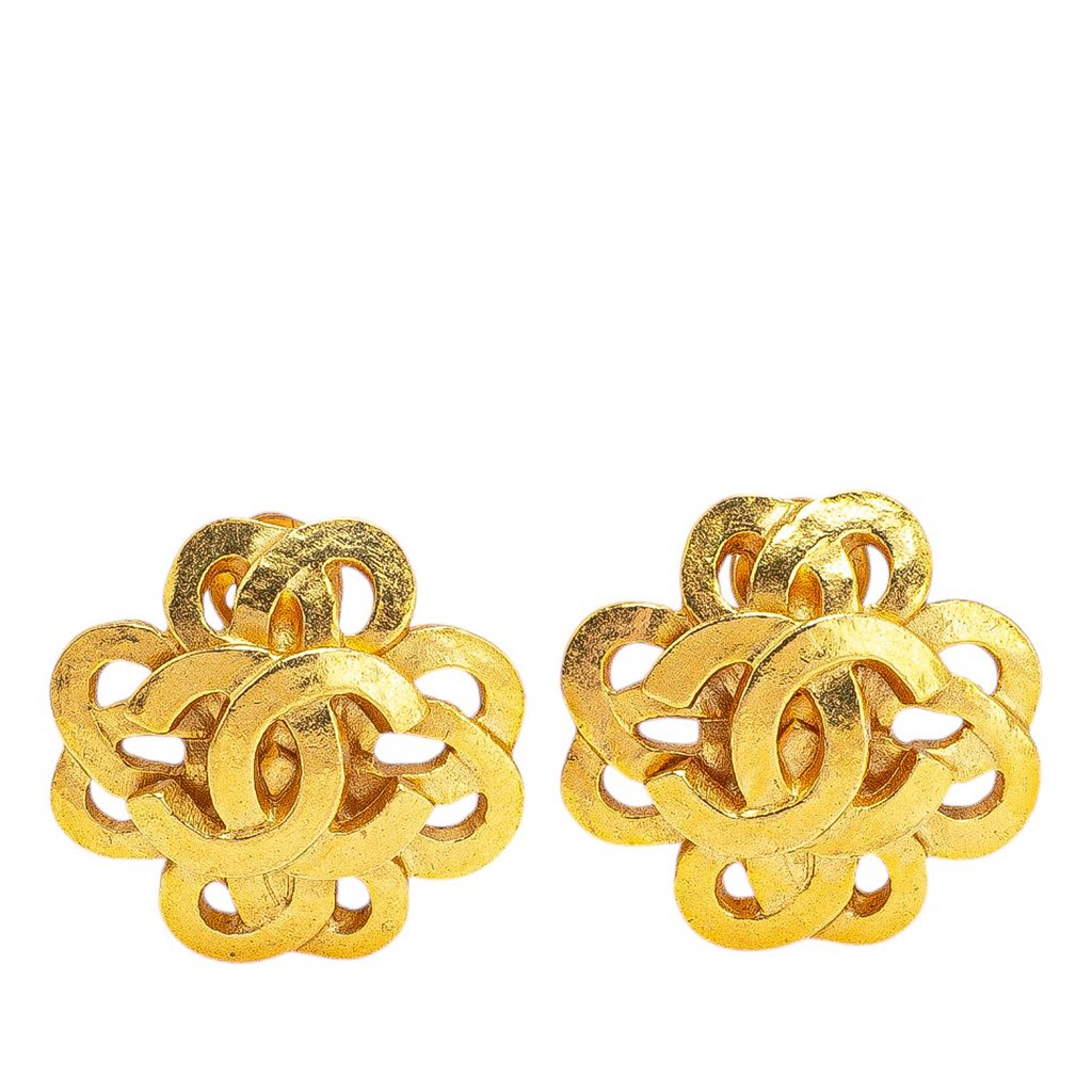 Chanel Gold Plated CC Flower Clip On Earrings