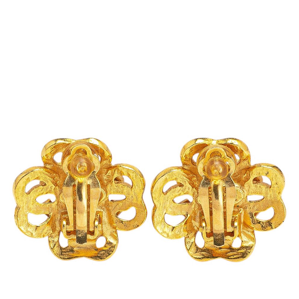Chanel Gold Plated CC Flower Clip On Earrings - Back view