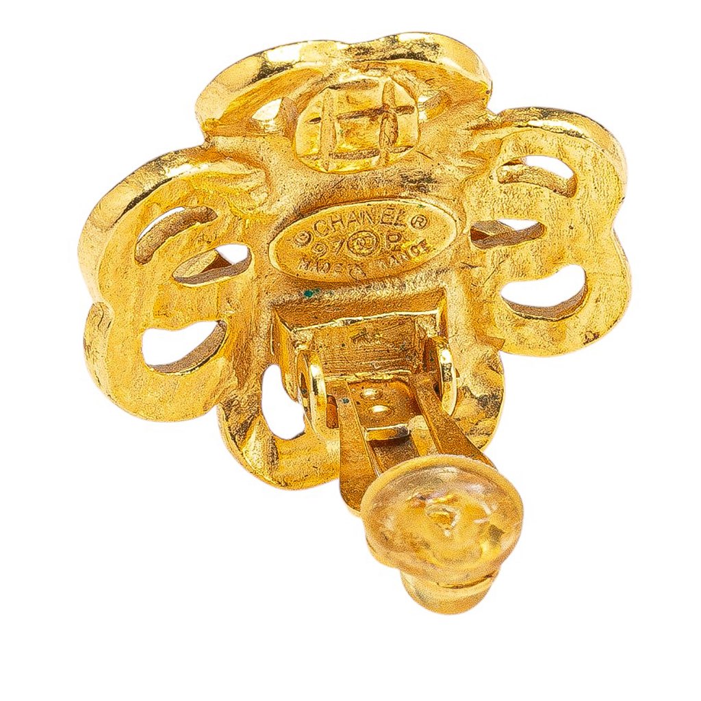 Chanel Gold Plated CC Flower Clip On Earrings - Image 6