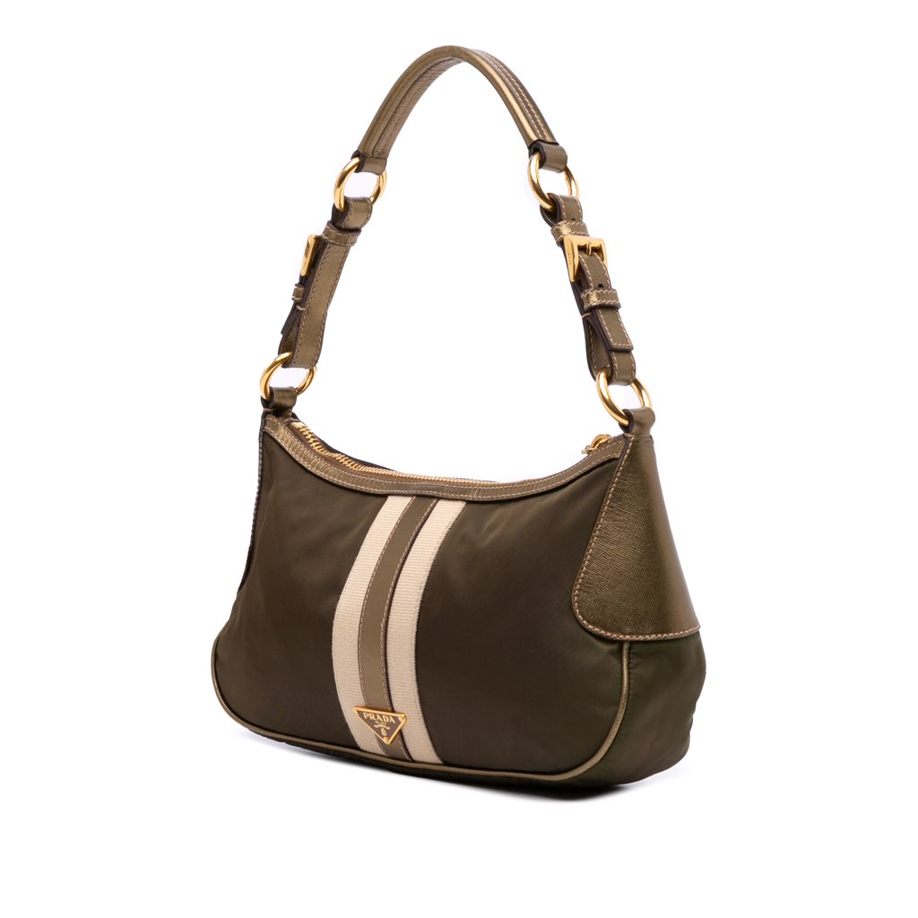 Prada Saffiano Trimmed Tessuto Stripe Shoulder Bag - 2