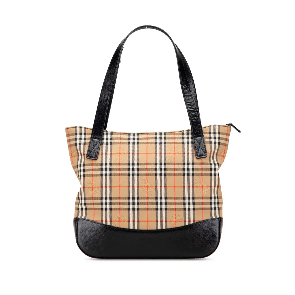 Burberry Haymarket Check Canvas Tote Brown Canvas Good - Front View