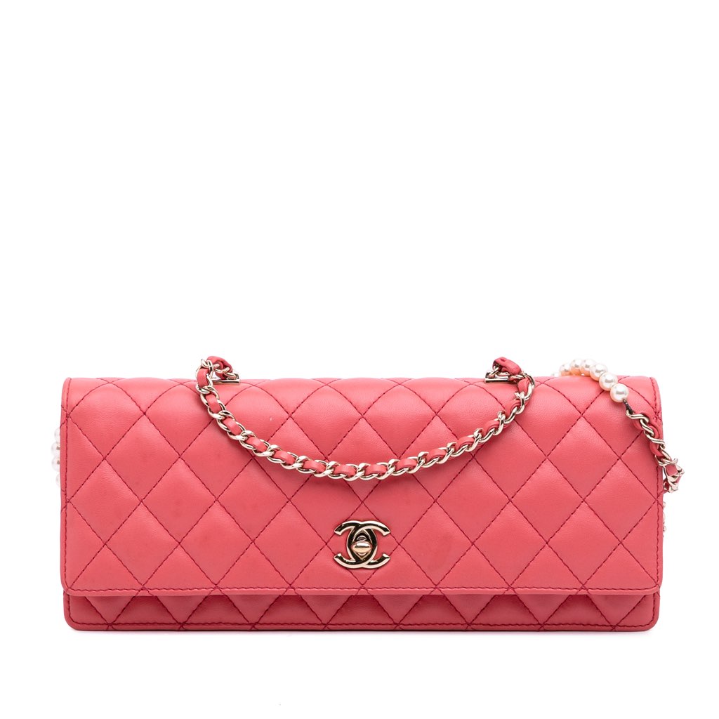 Chanel Quilted Lambskin Pearl Chain East West Single Flap