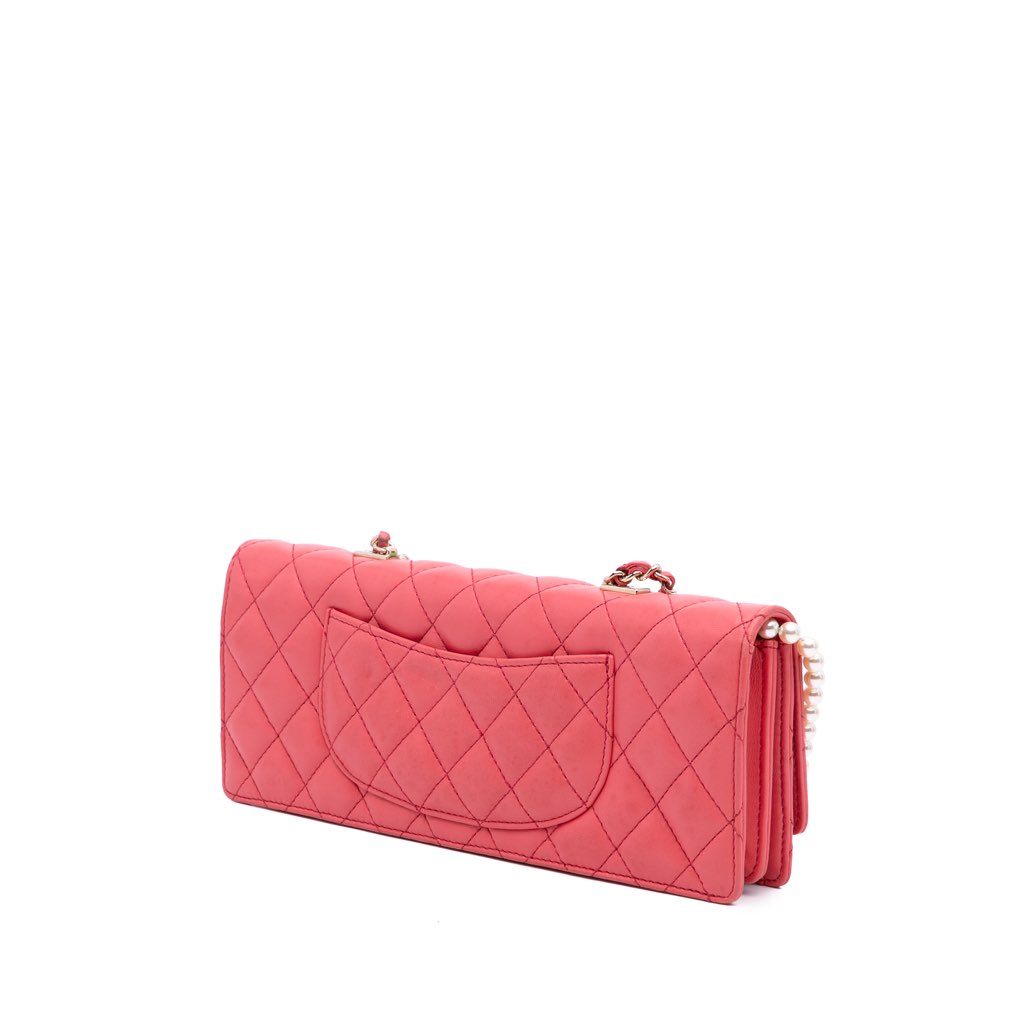 Chanel Quilted Lambskin Pearl Chain East West Single Flap - Back view