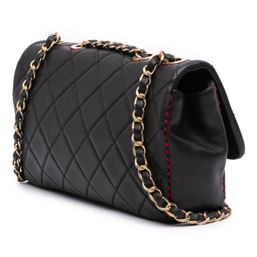 Chanel CC Quilted Lambskin Contrast Stitch Single Flap - 2