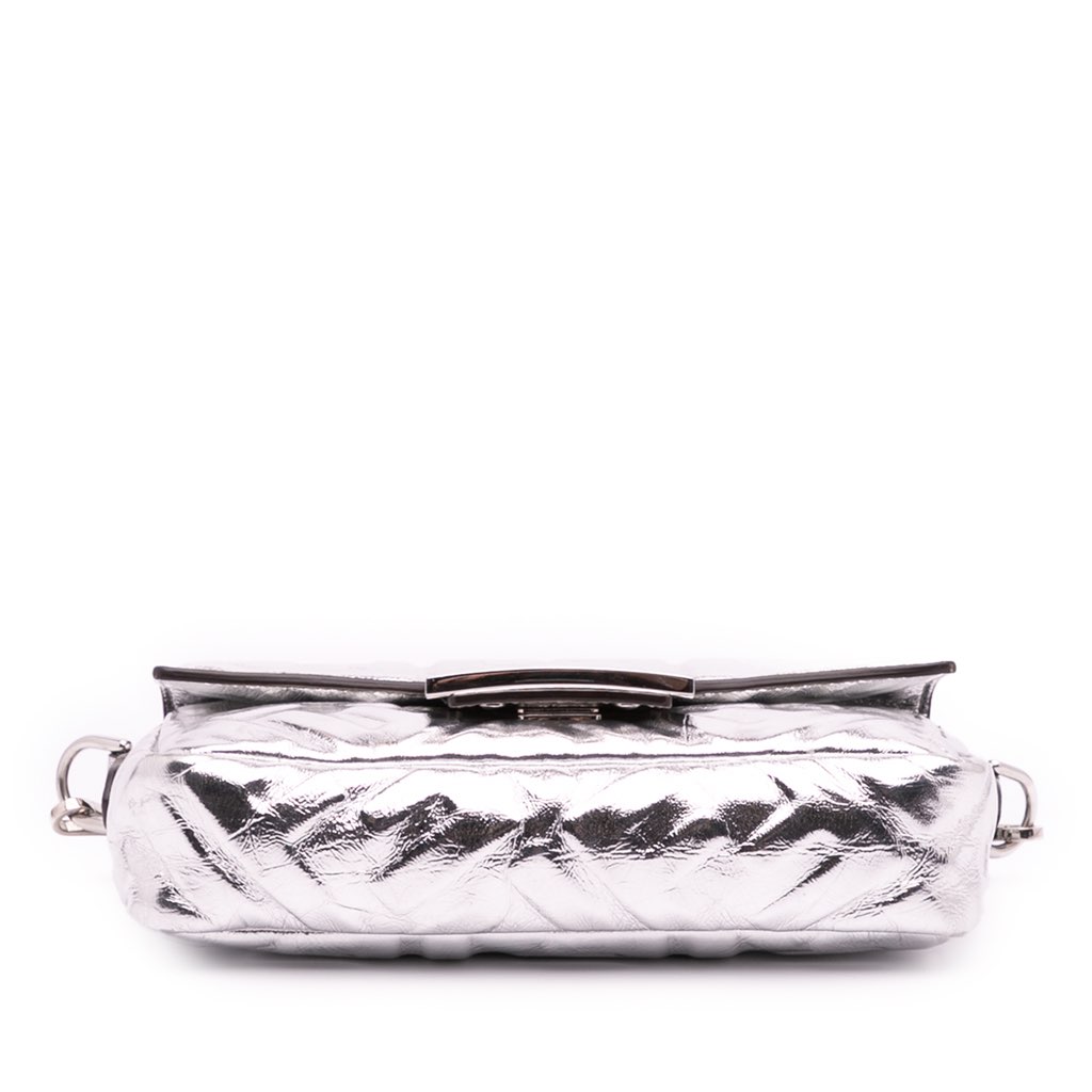 Fendi Mini Zucca Embossed Metallic Leather Baguette Satchel - 3