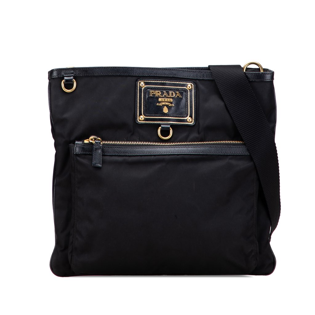 Prada Saffiano Trimmed Tessuto Snap Crossbody