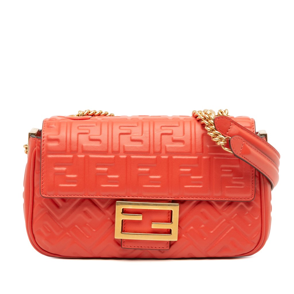 Fendi Zucca Embossed Leather Chain Midi Baguette