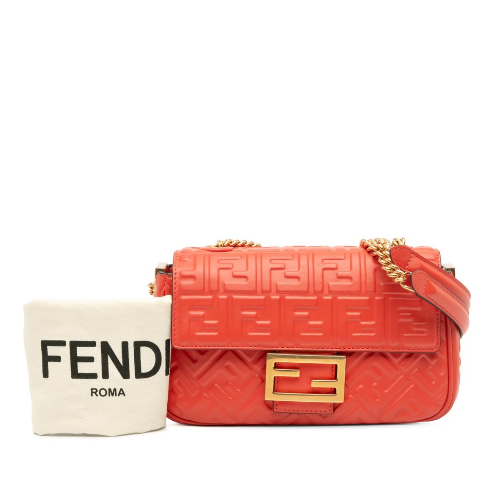 Fendi Zucca Embossed Leather Chain Midi Baguette - Image 11
