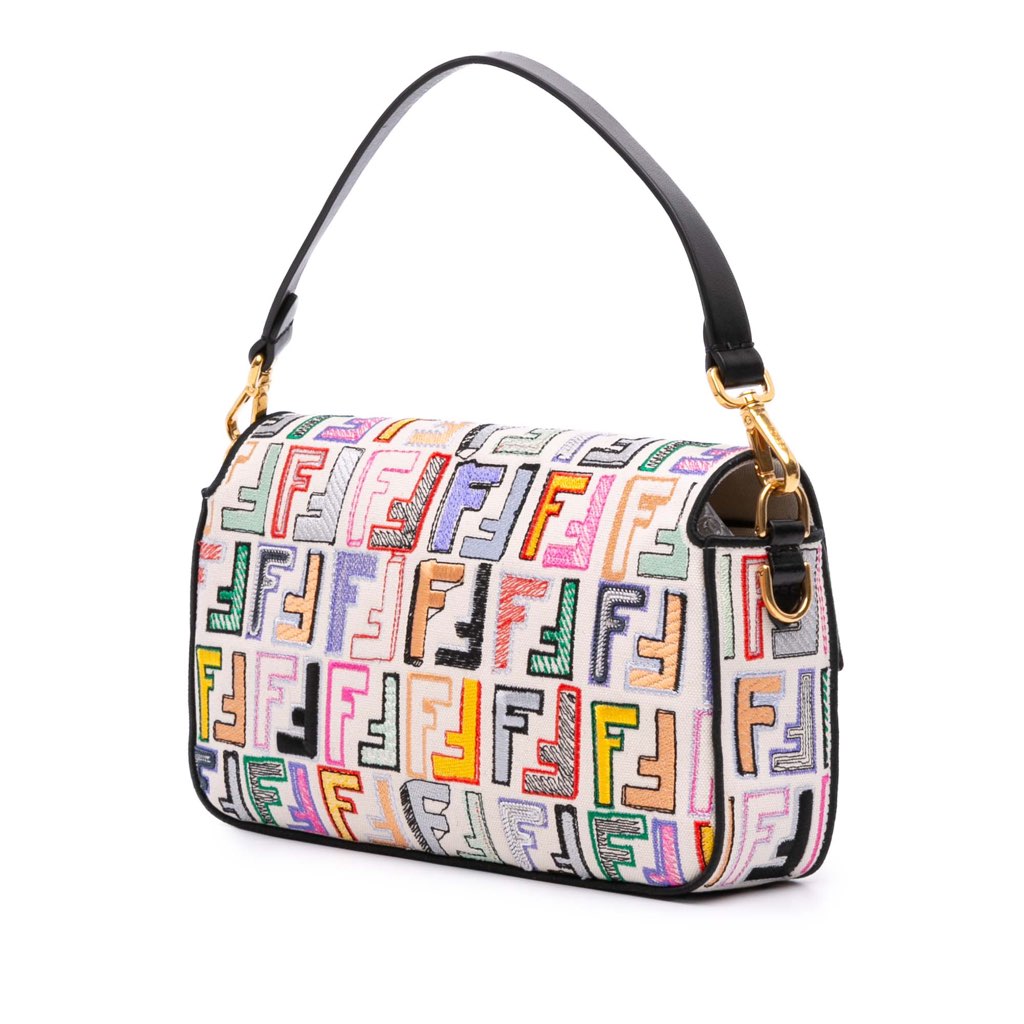 Fendi Chinese Valentines Day Zucca Embroidered Canvas Baguette Satchel - 2