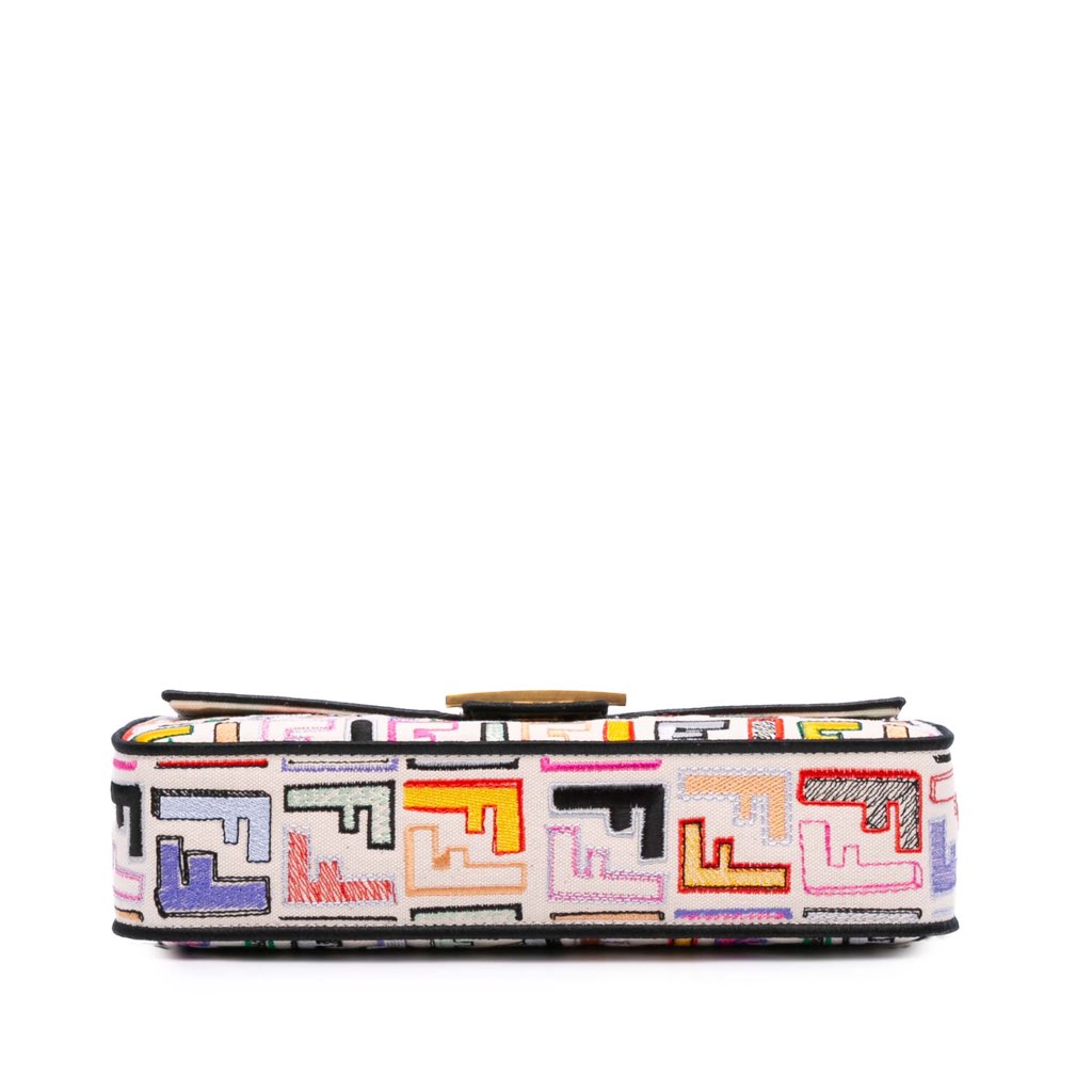 Fendi Chinese Valentines Day Zucca Embroidered Canvas Baguette Satchel - 3
