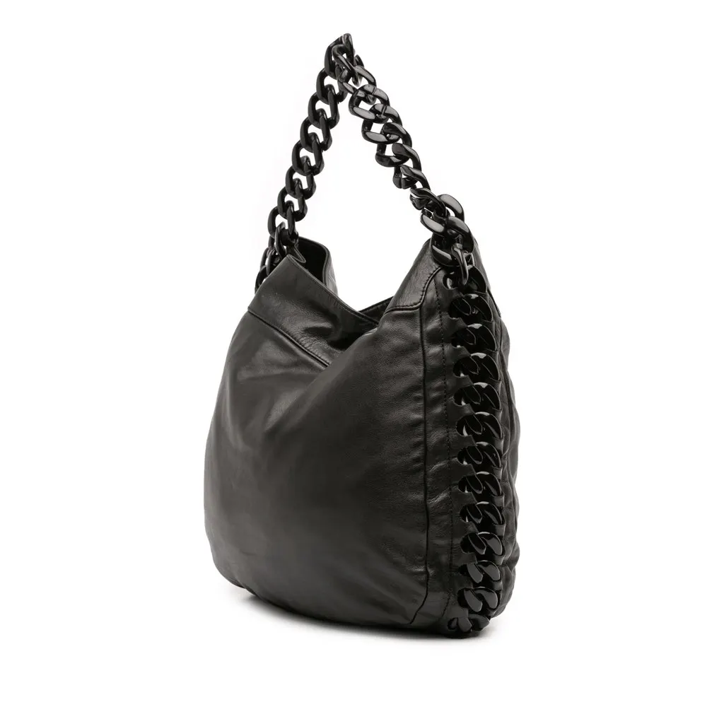 Chanel Calfskin Modern Chain Rhodoid Hobo Black Leather Good - Back View