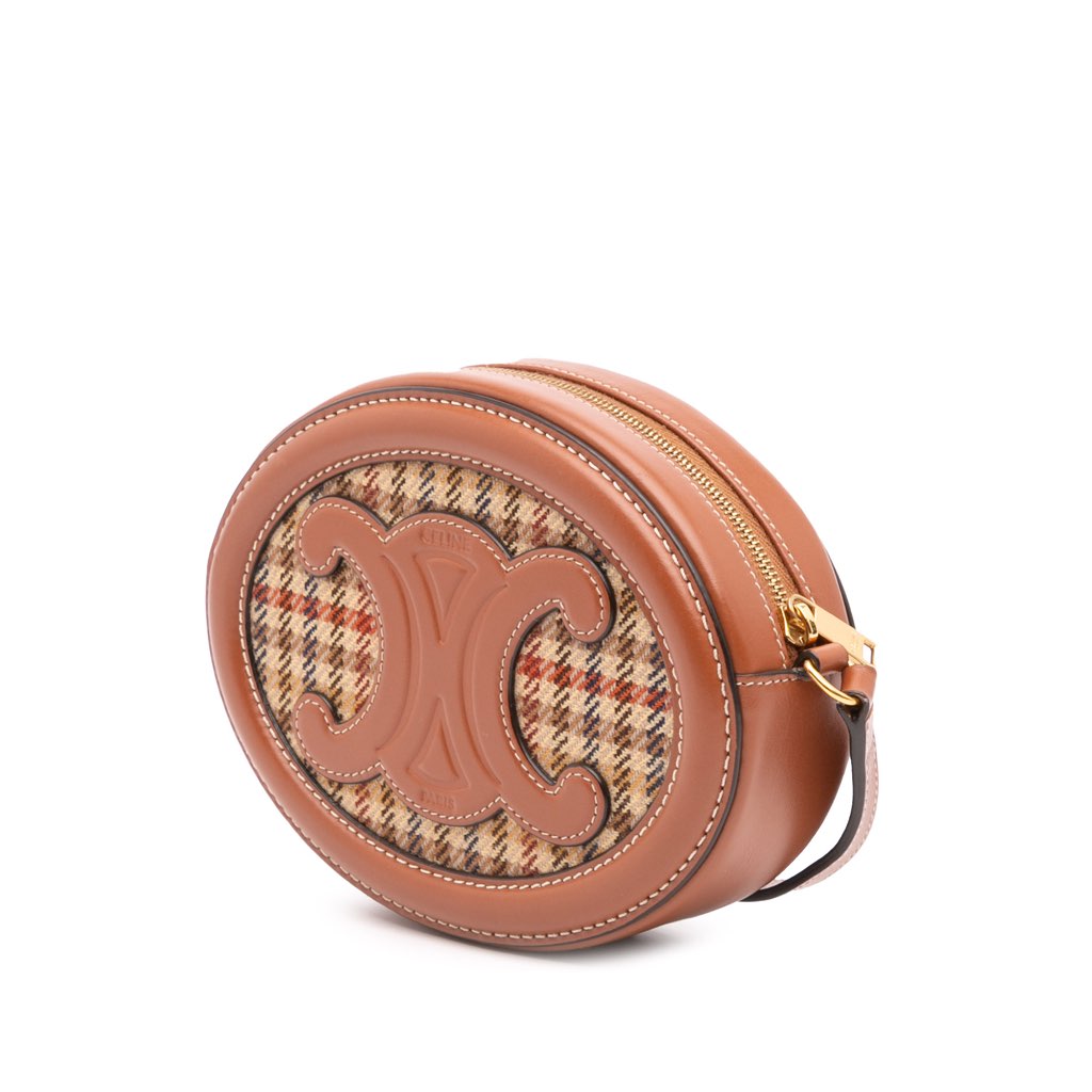 Celine Small Houndstooth Canvas and Calfskin Cuir Triomphe Oval Crossbody - Back view