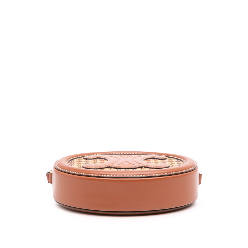 Celine Small Houndstooth Canvas and Calfskin Cuir Triomphe Oval Crossbody - Image 6