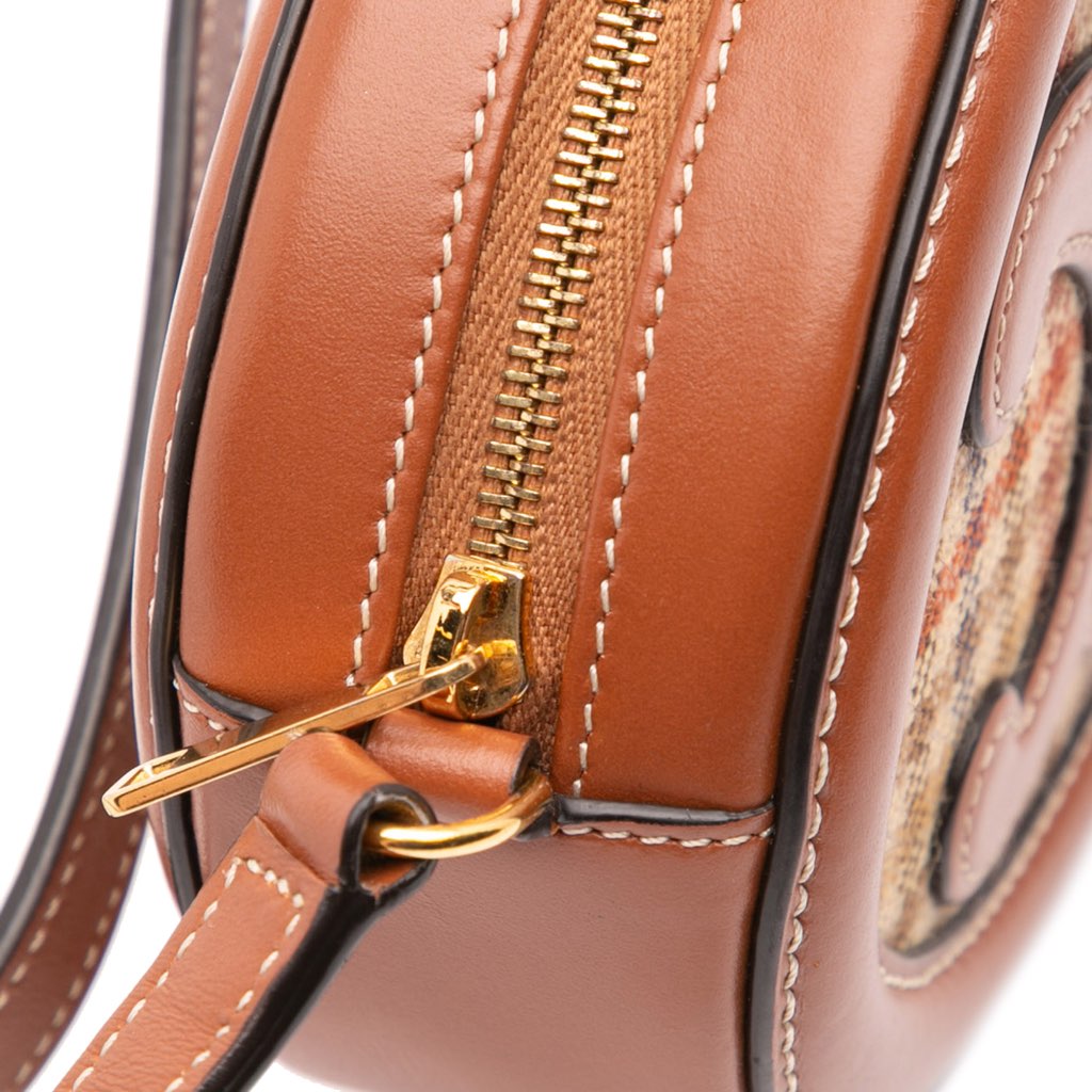 Celine Small Houndstooth Canvas and Calfskin Cuir Triomphe Oval Crossbody - Detail 2