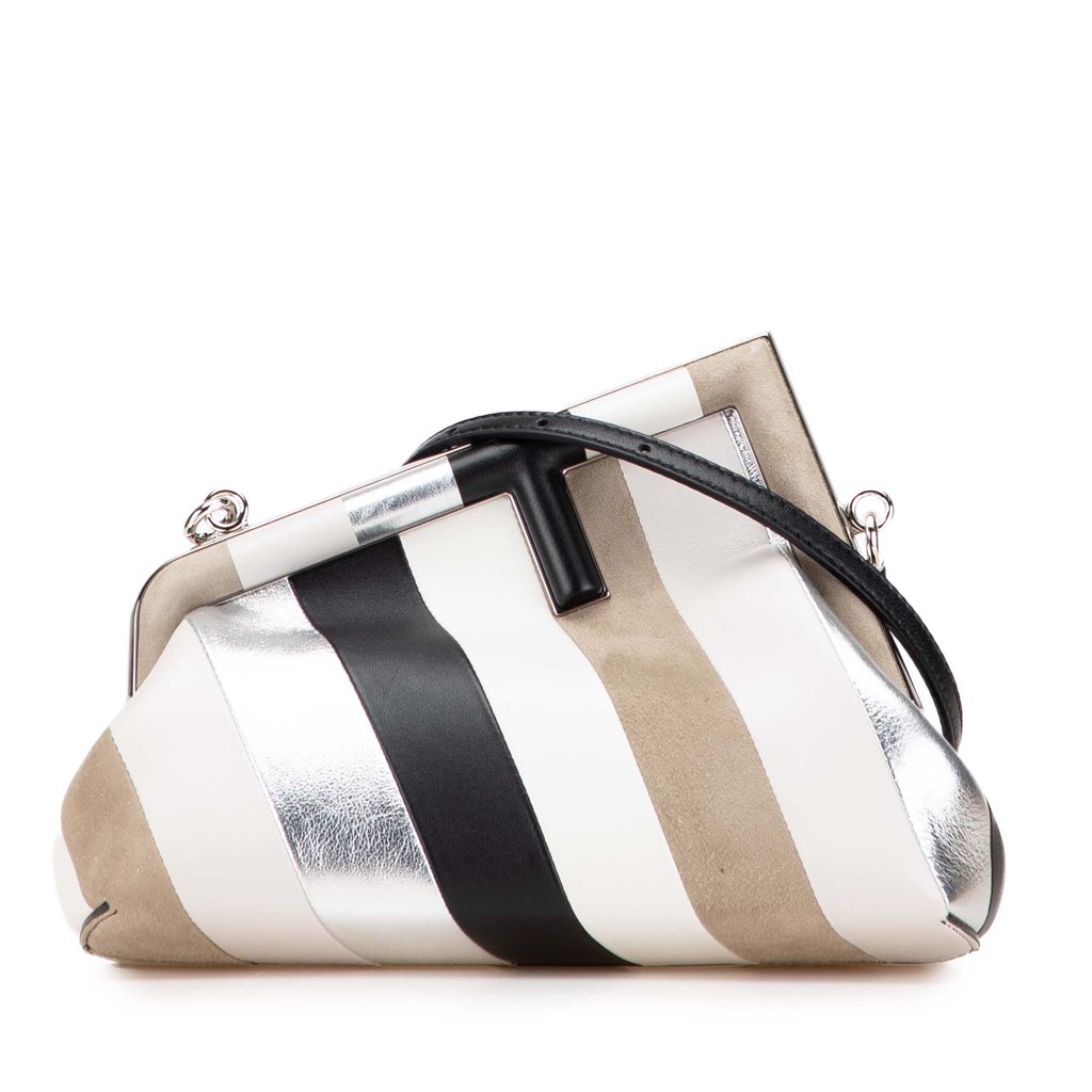 Fendi Small Fendi First Leather and Suede Striped Crossbody