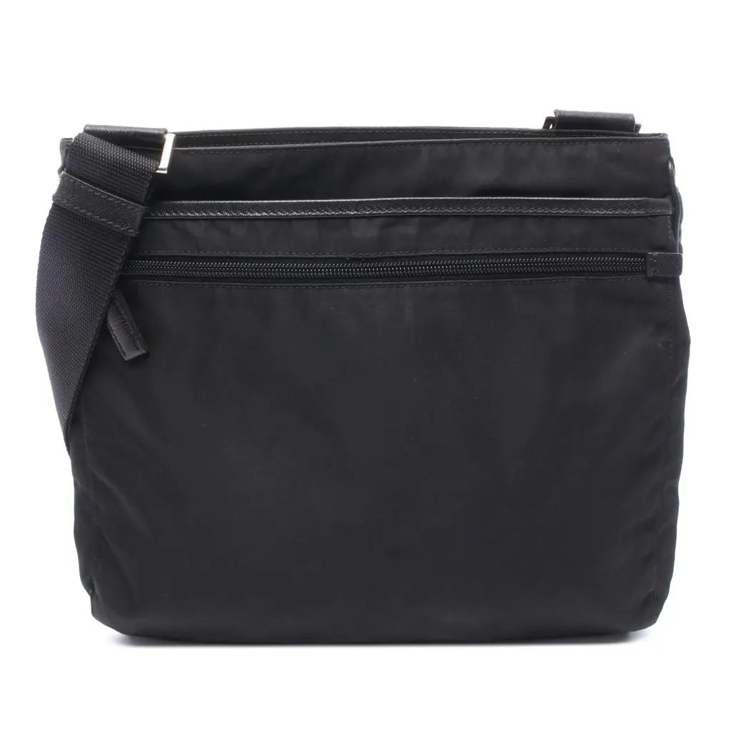 Prada Saffiano Trimmed Re Nylon Zip Top Crossbody Black Good - Front View