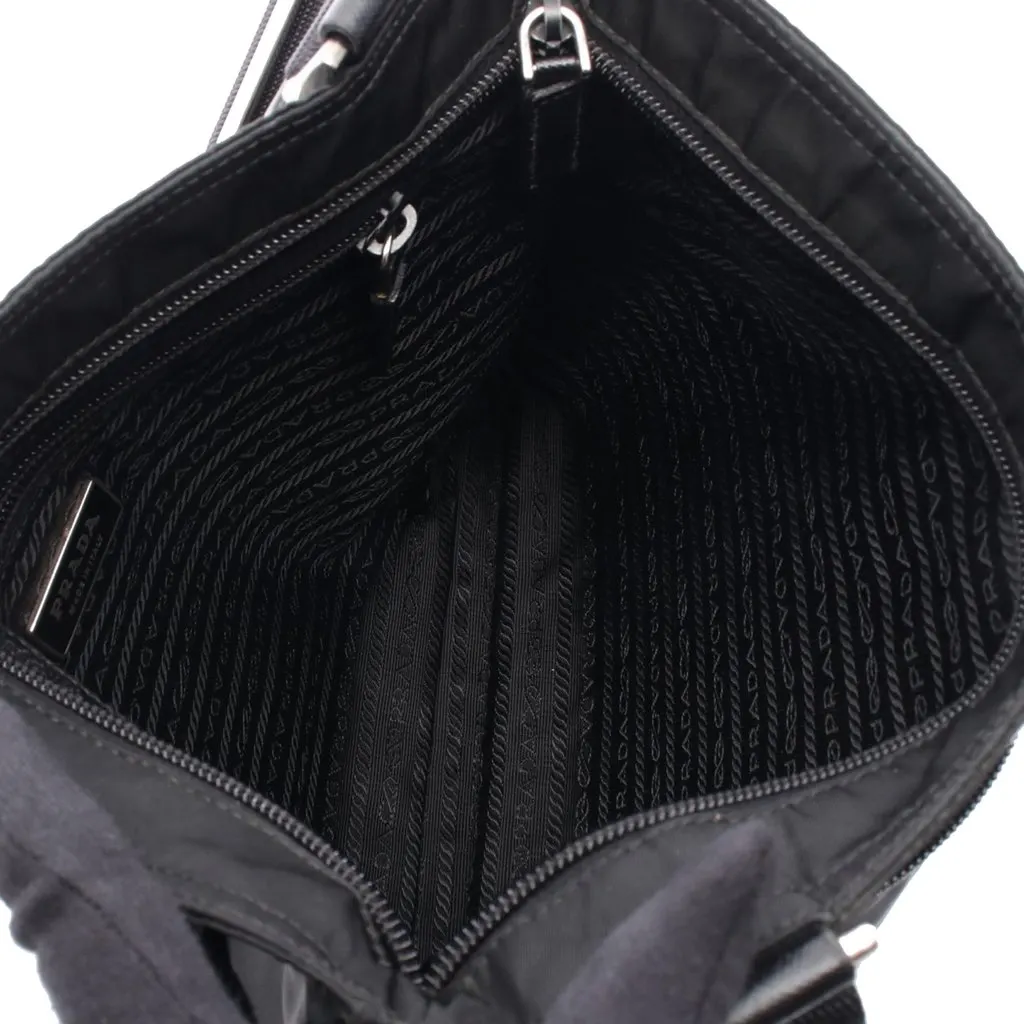 Prada Saffiano Trimmed Re Nylon Zip Top Crossbody Black Good - Inside View