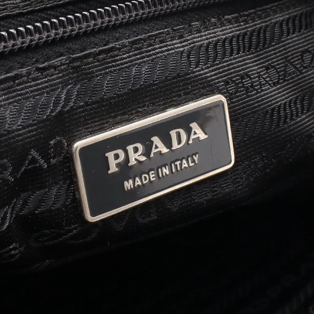Prada Saffiano Trimmed Re Nylon Zip Top Crossbody Black Good - Model View