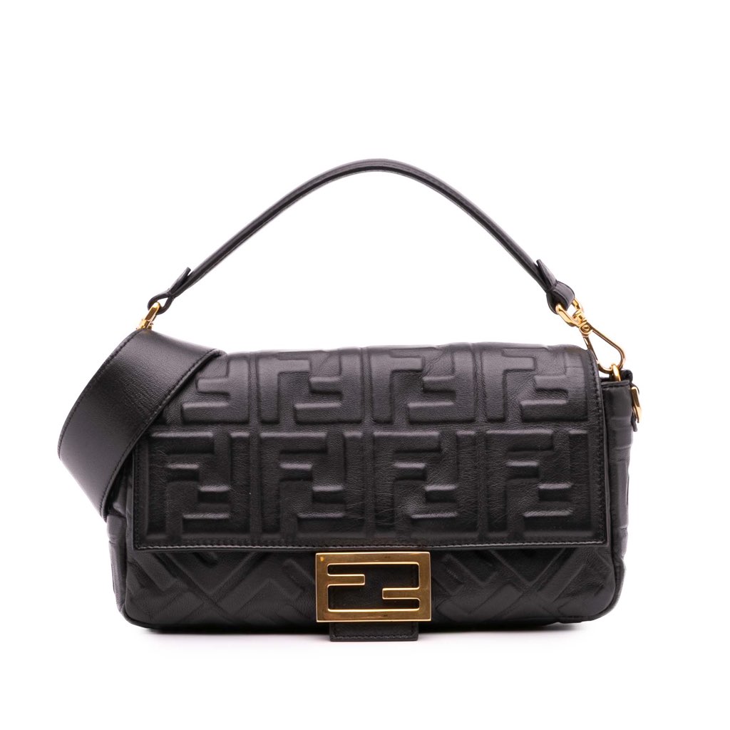 Fendi Zucca Embossed Leather Baguette Satchel