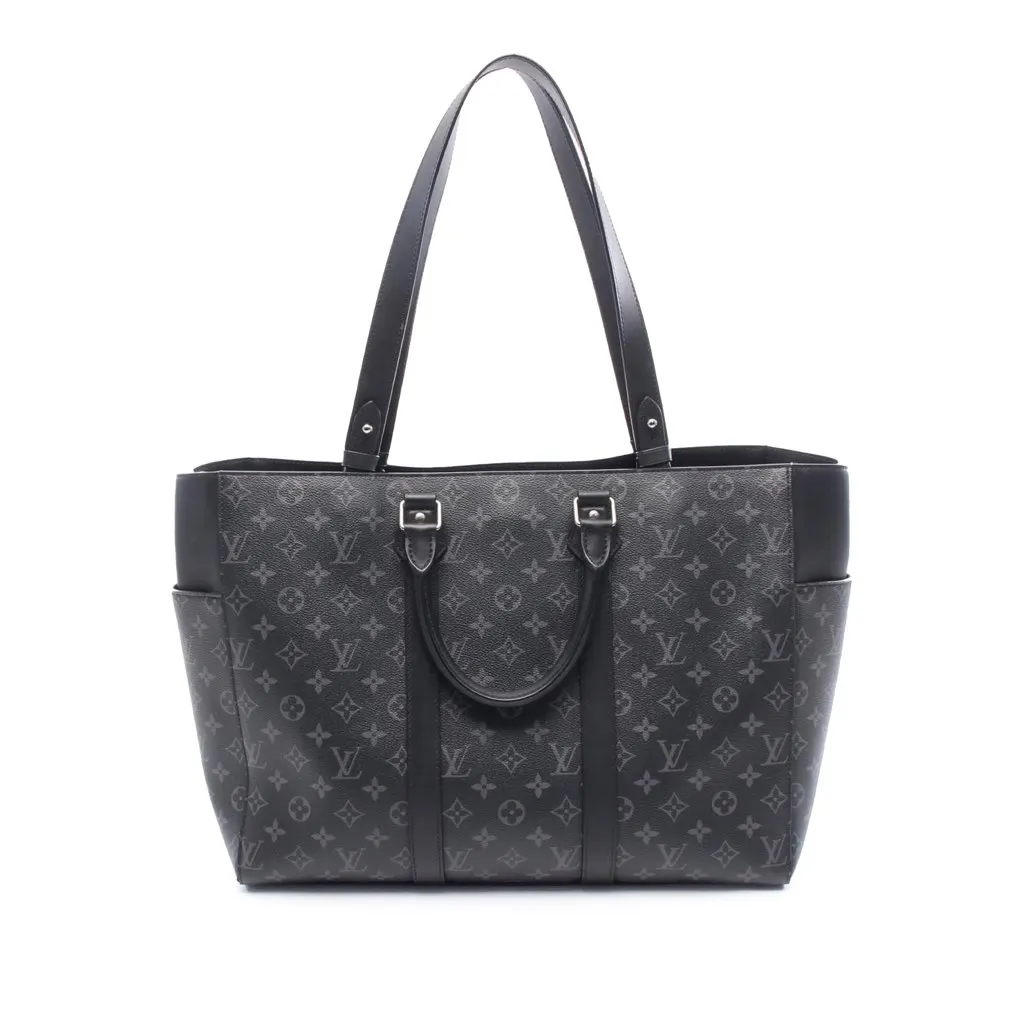 Louis Vuitton Monogram Eclipse Sac Plat 24H Tote Black Canvas Good - Front View