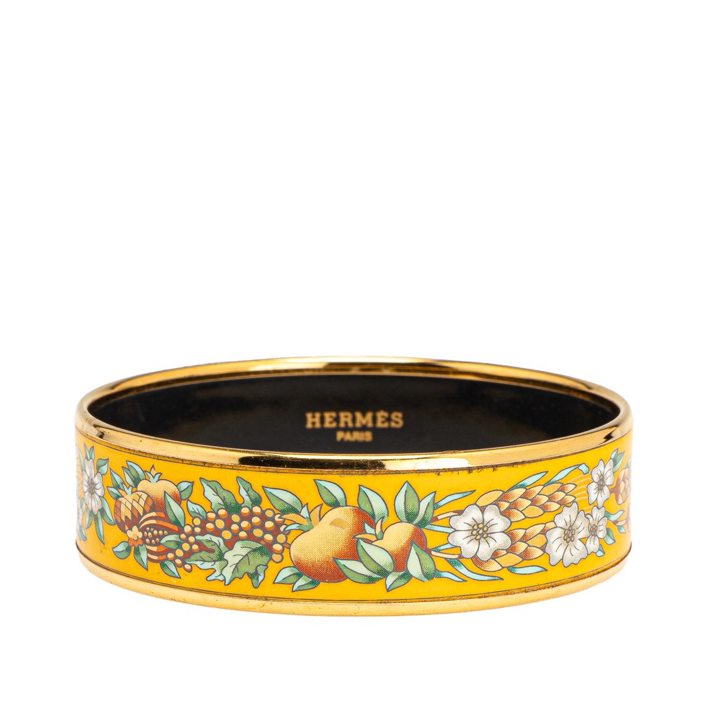 Hermès Wide Enamel Wheat and Fruits Bangle GM