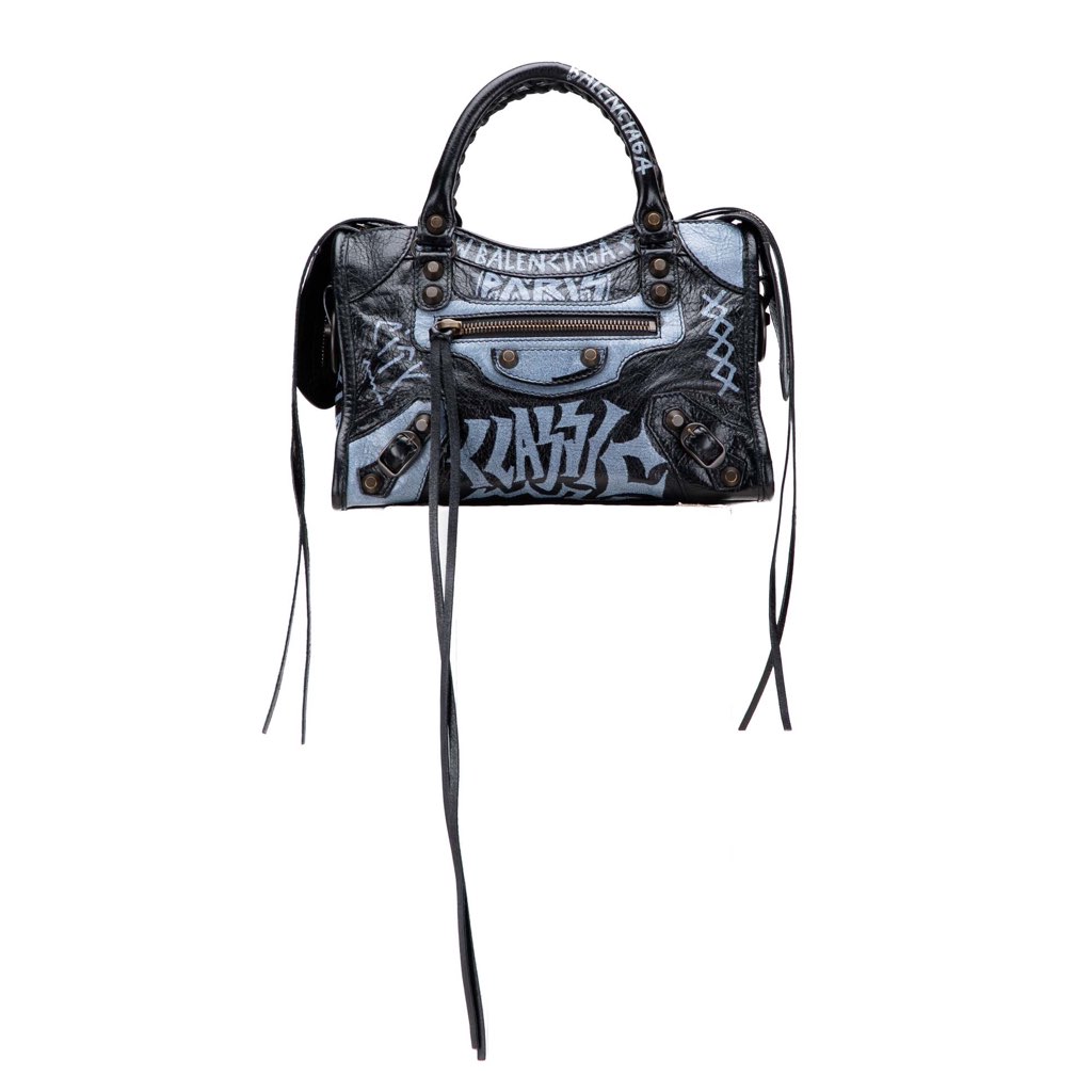 Balenciaga Mini Lambskin Motocross Graffiti Classic City Satchel