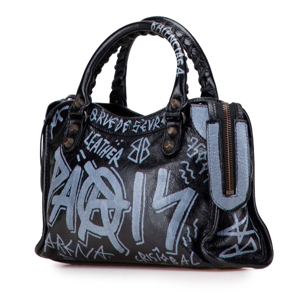 Balenciaga Mini Lambskin Motocross Graffiti Classic City Satchel - Back view
