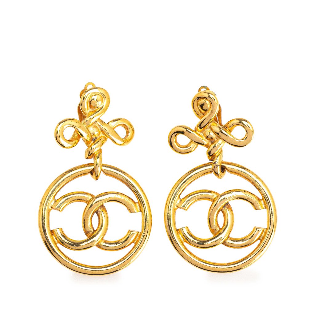Chanel Gold Plated CC Drop Clip-On Earrings