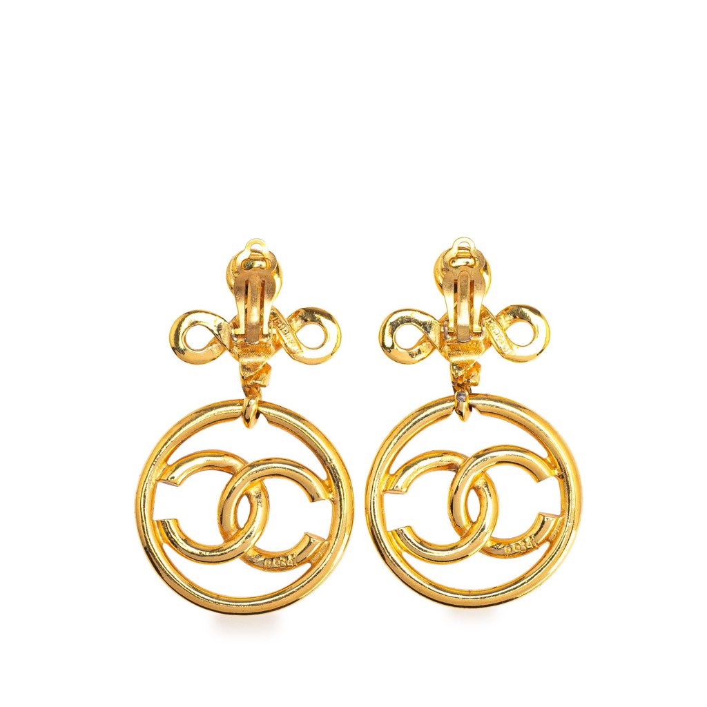Chanel Gold Plated CC Drop Clip-On Earrings - Back view