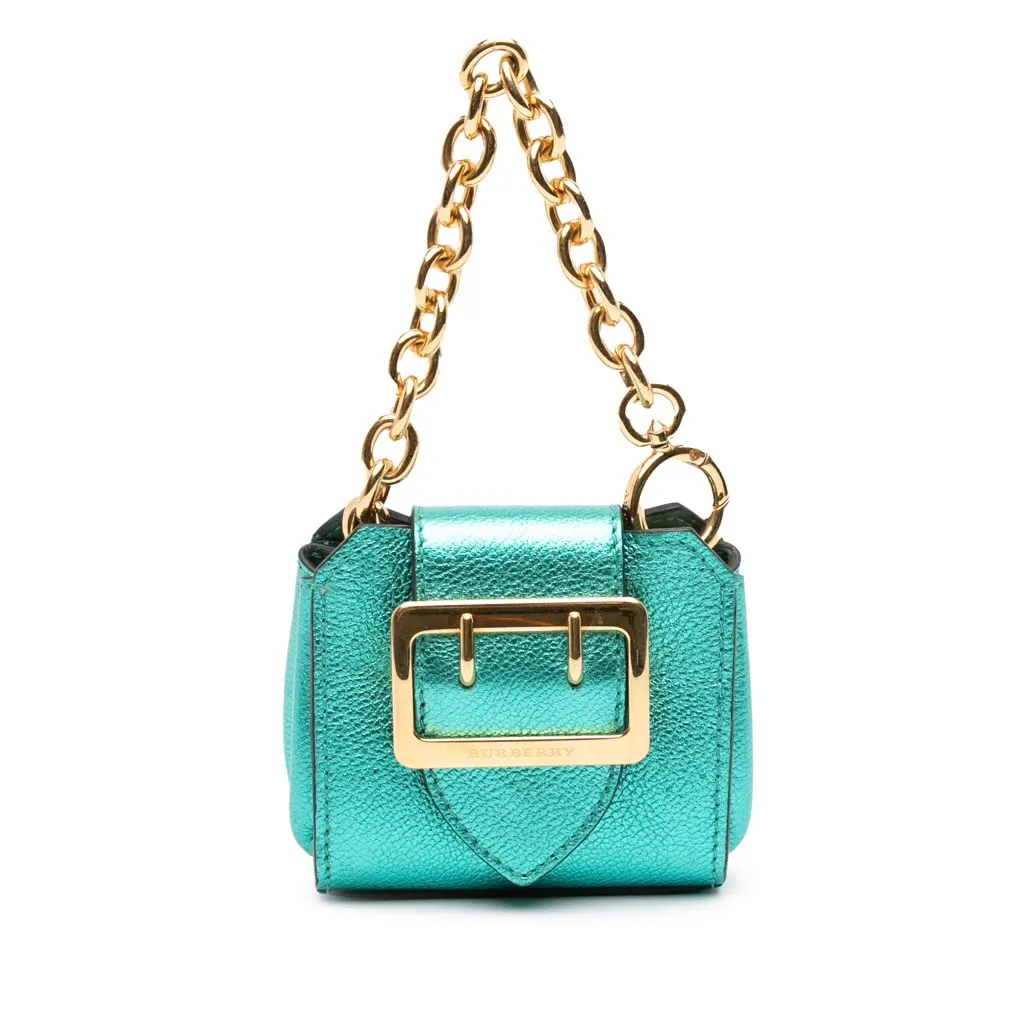 Burberry Mini Metallic Calfskin Buckle Charm Handbag Green Leather Good - Front View