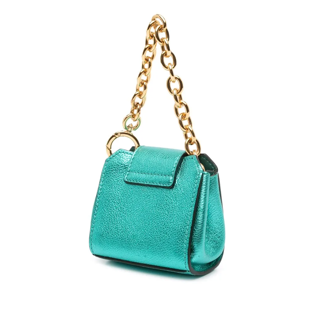 Burberry Mini Metallic Calfskin Buckle Charm Handbag Green Leather Good - Back View