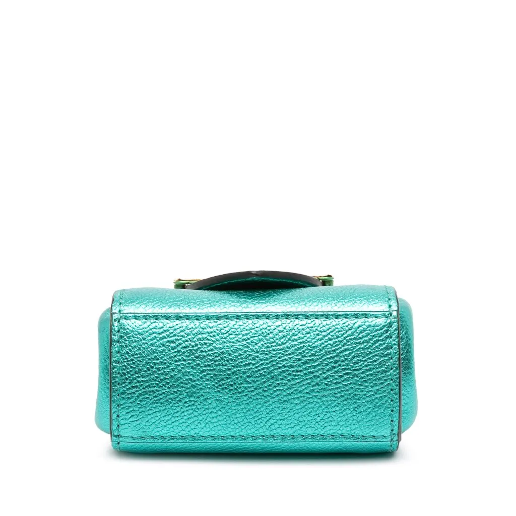 Burberry Mini Metallic Calfskin Buckle Charm Handbag Green Leather Good - Inside View