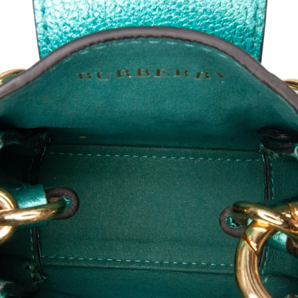 Burberry Mini Metallic Calfskin Buckle Charm Handbag Green Leather Good - Model View