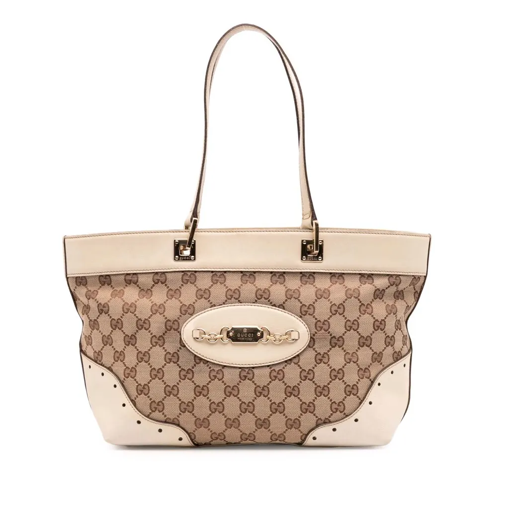 Gucci GG Canvas Punch Tote Brown Canvas Fair - Front View