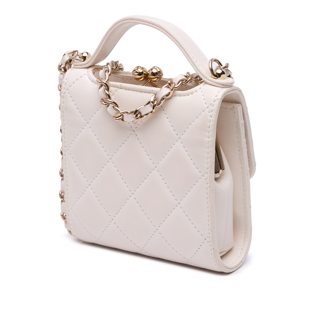 Chanel Mini CC Quilted Lambskin Kiss Lock Frame Top Handle Clutch with Chain - 2