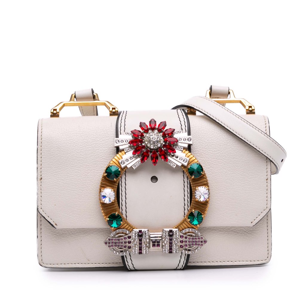 Miu Miu Goatskin Madras Soft Calf Crystal Embellished Crossbody