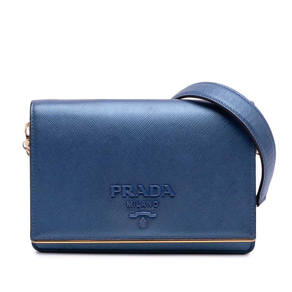 Prada Saffiano Lux Metal Bar Chain Crossbody