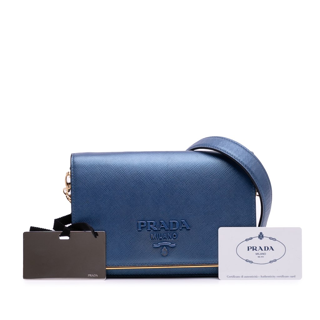 Prada Saffiano Lux Metal Bar Chain Crossbody - Image 14