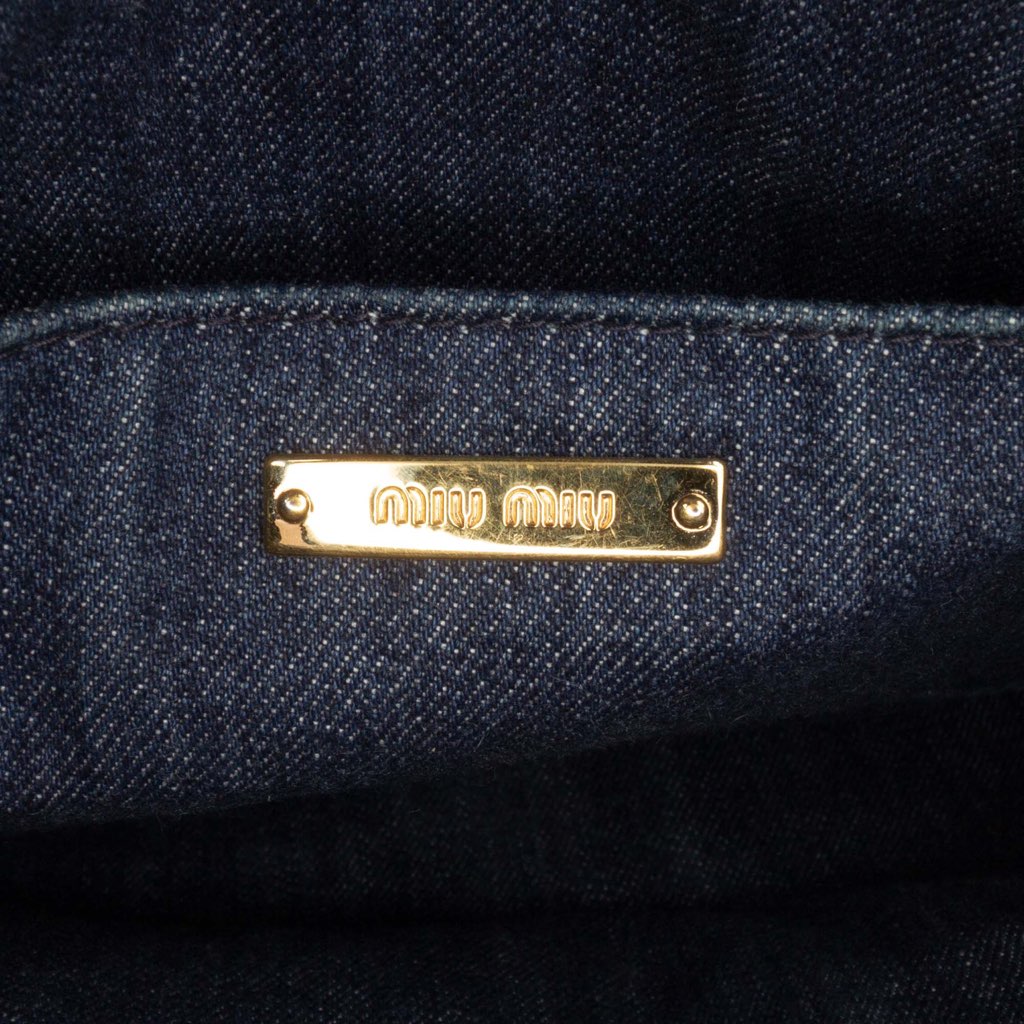 Miu Miu Matelasse Embroidered Denim Shoulder Bag - 5