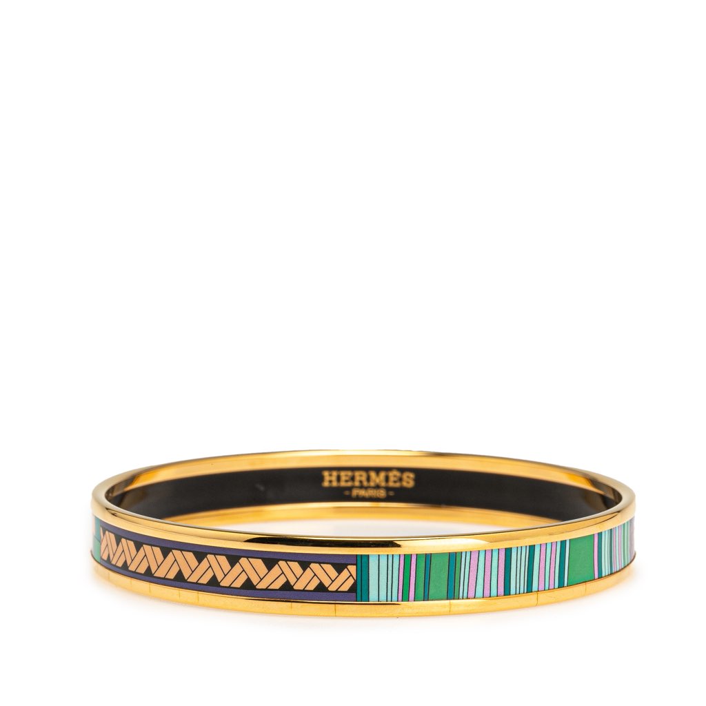 Hermès Narrow Stripes and Pattern Enamel Bangle 65