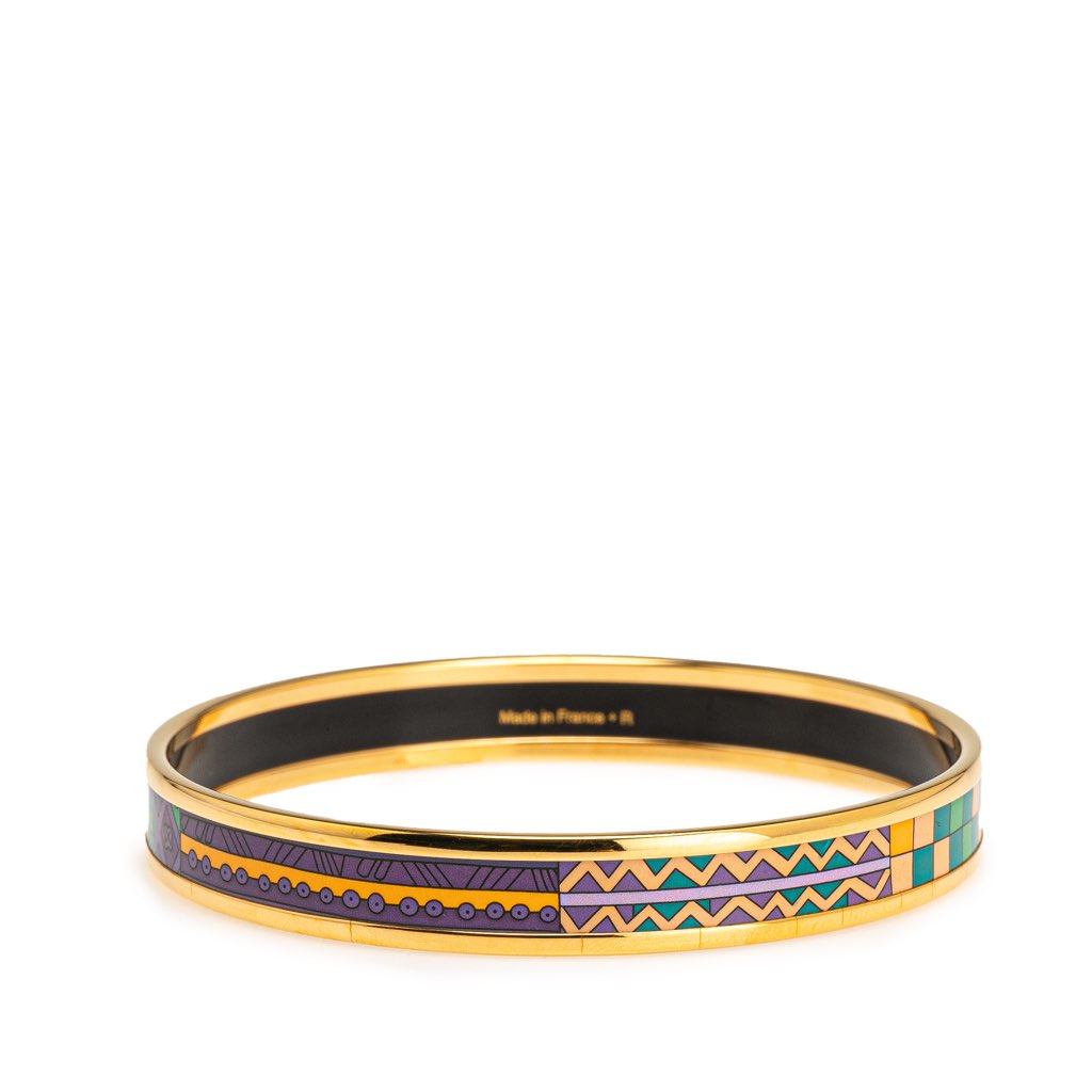 Hermès Narrow Stripes and Pattern Enamel Bangle 65 - Image 6