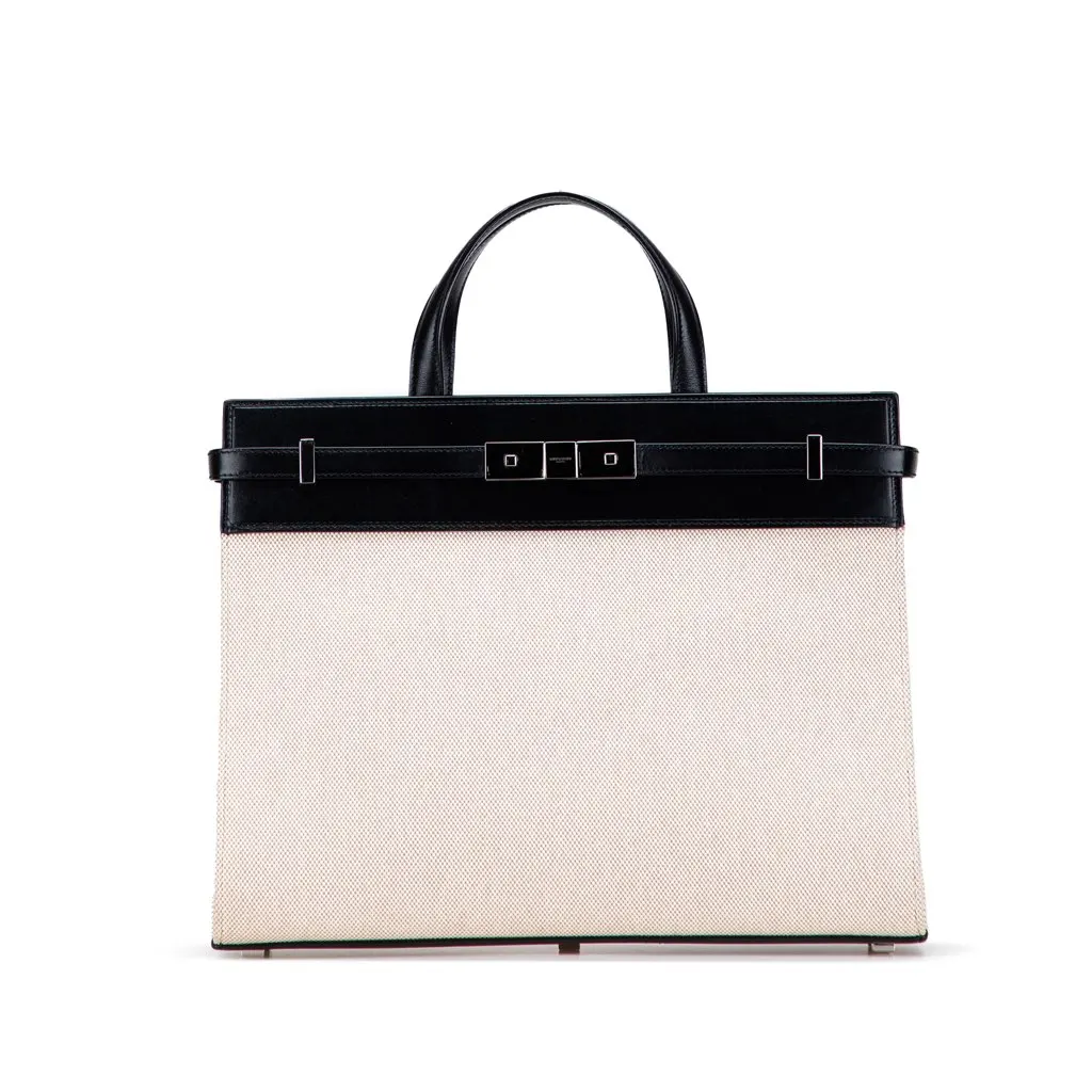 Saint Laurent Small Canvas Manhattan Shopper Tote Brown Canvas Good - Front View