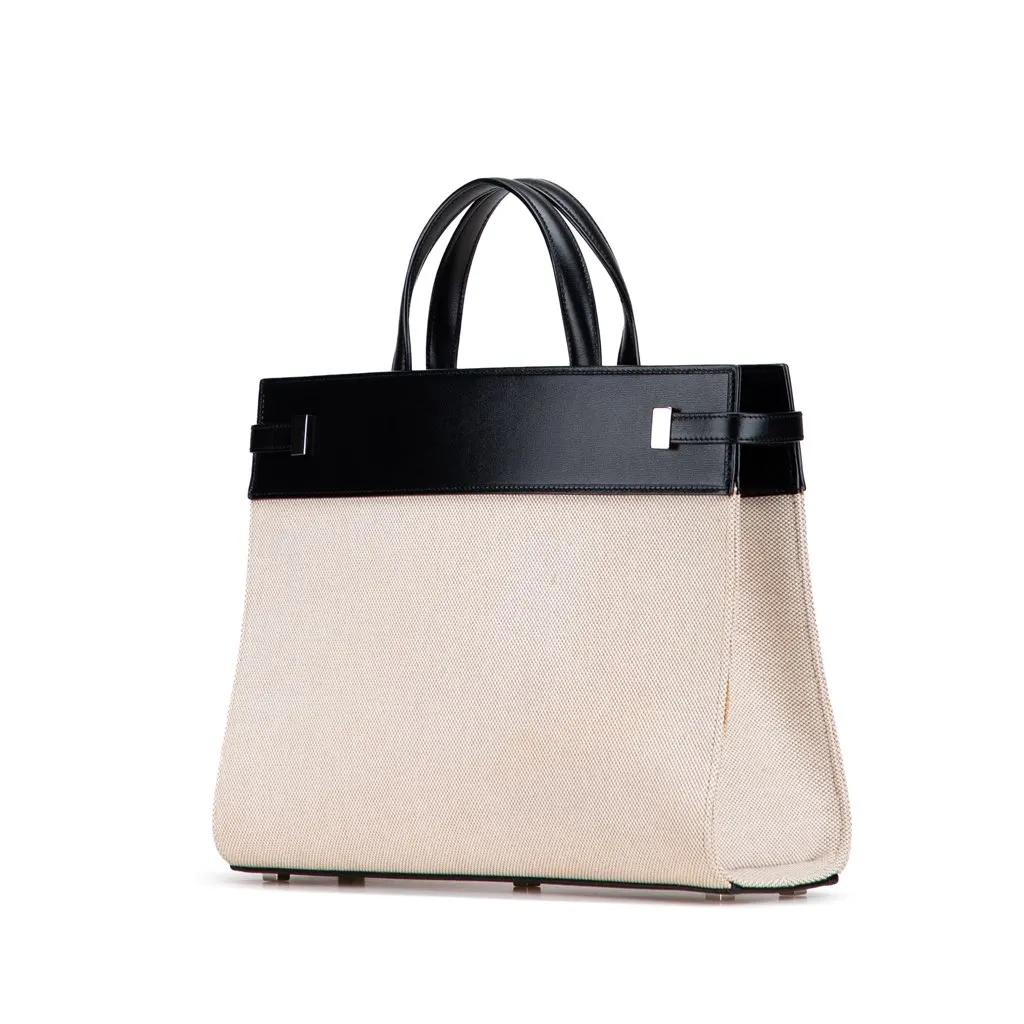 Saint Laurent Small Canvas Manhattan Shopper Tote Brown Canvas Good - Back View