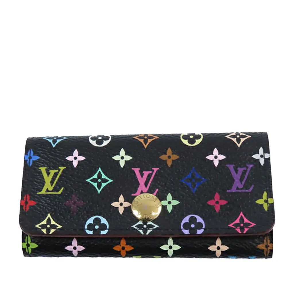 Louis Vuitton Monogram Multicolore 4 Key Holder Black Canvas Good - Front View