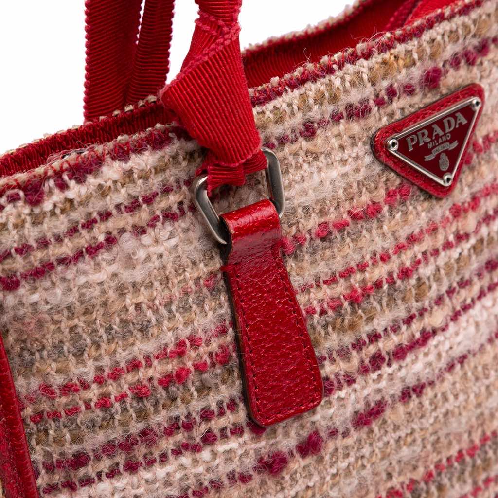 Prada Vitello Trimmed Tweed Flat Tote - Image 12