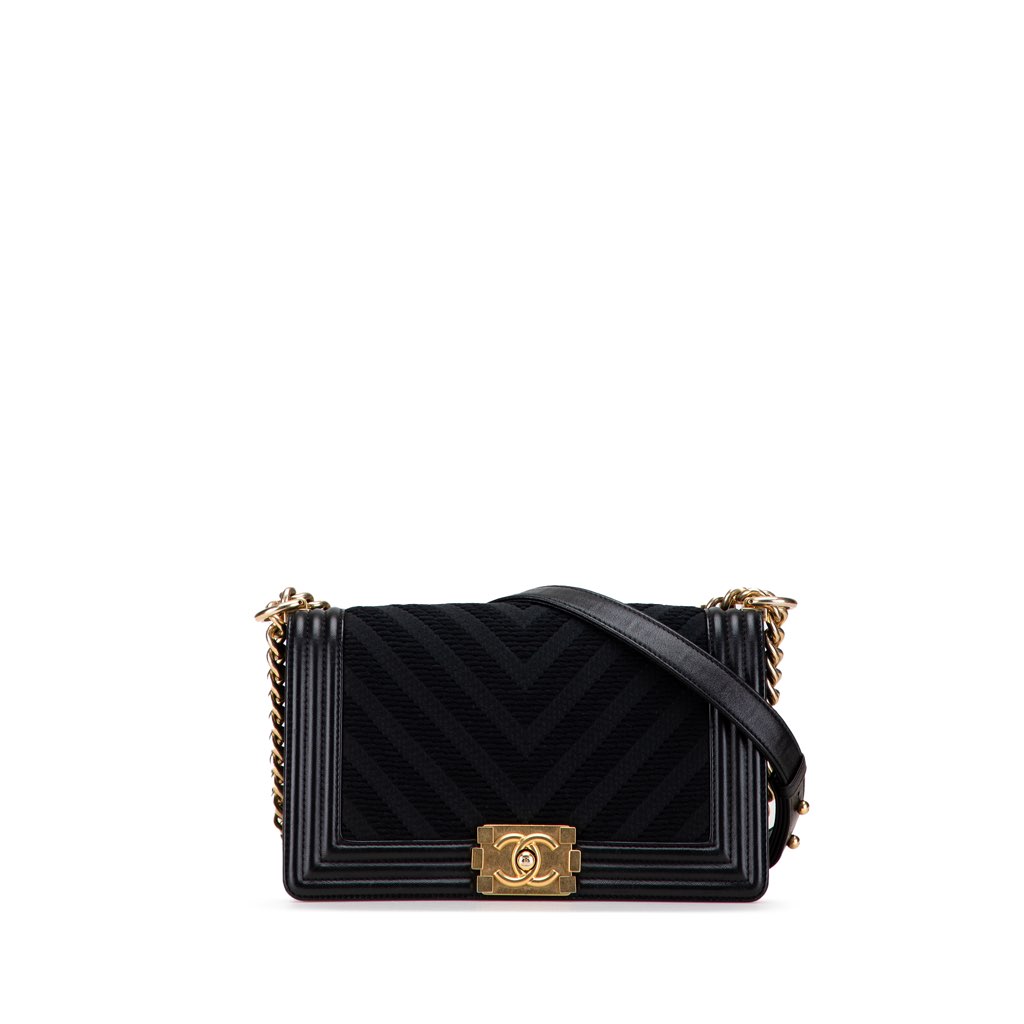 Chanel Old Medium Braided Chevron Cotton and Lambskin Boy Flap